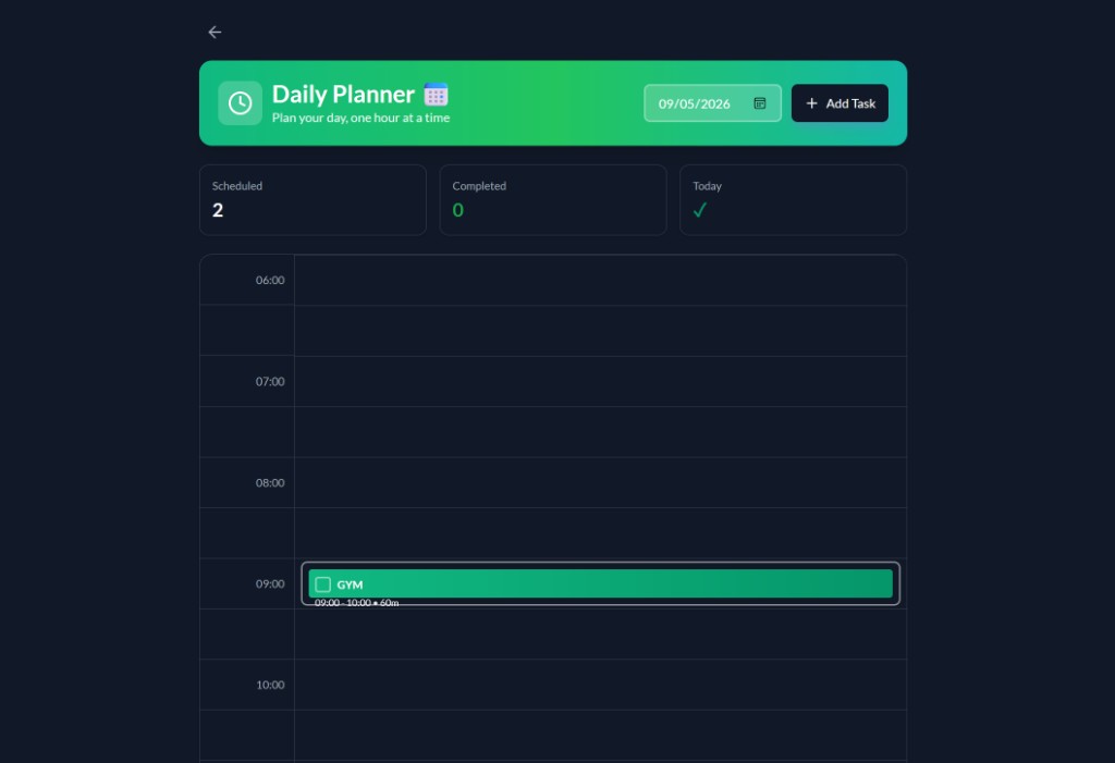 Daily planner — hourly schedule and tasks